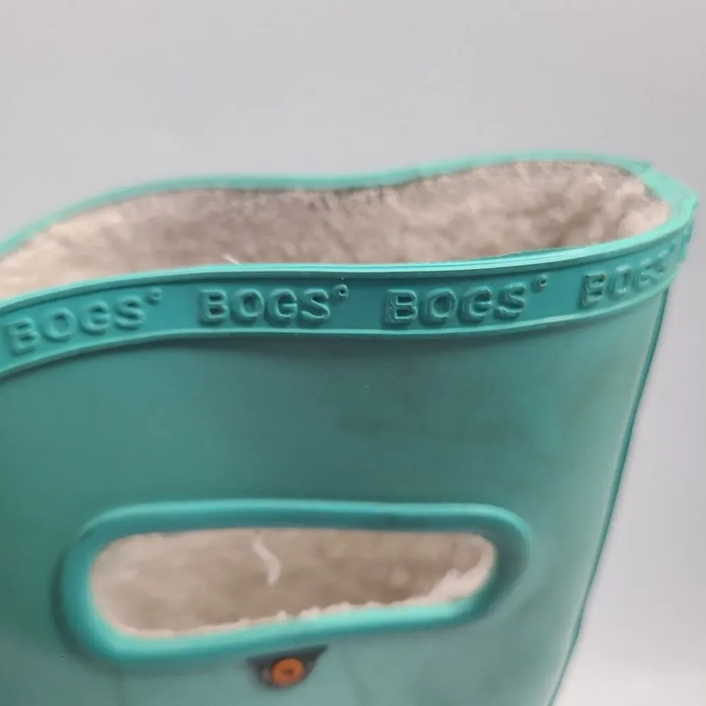 Bogs Youth Metallic Green Rain Boots Shoes Size 6 Faux Fur 72507-441